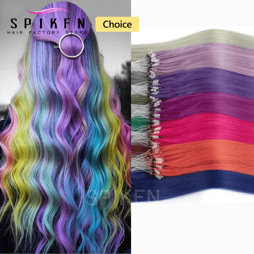 SPIKFN 12 "16" 20 "gant violet Micro boucle anneau cheveux humains 50 pcs/paquet 30g boucle lien cheveux pour les femmes sortie coiffure