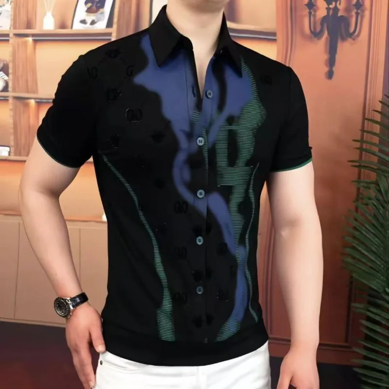2026 Summer Tie Dye Lapel Shirt for Men Short Sleeve Casual Business Polo Shirts Versatile Slim Social Comfortable Polo Tshirts