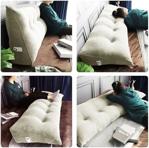 100% Cotton Corduroy Headboard Pillow – Full Size Back Support Reading Wedge for Bed & Daybed, Plush Handmade Bolster