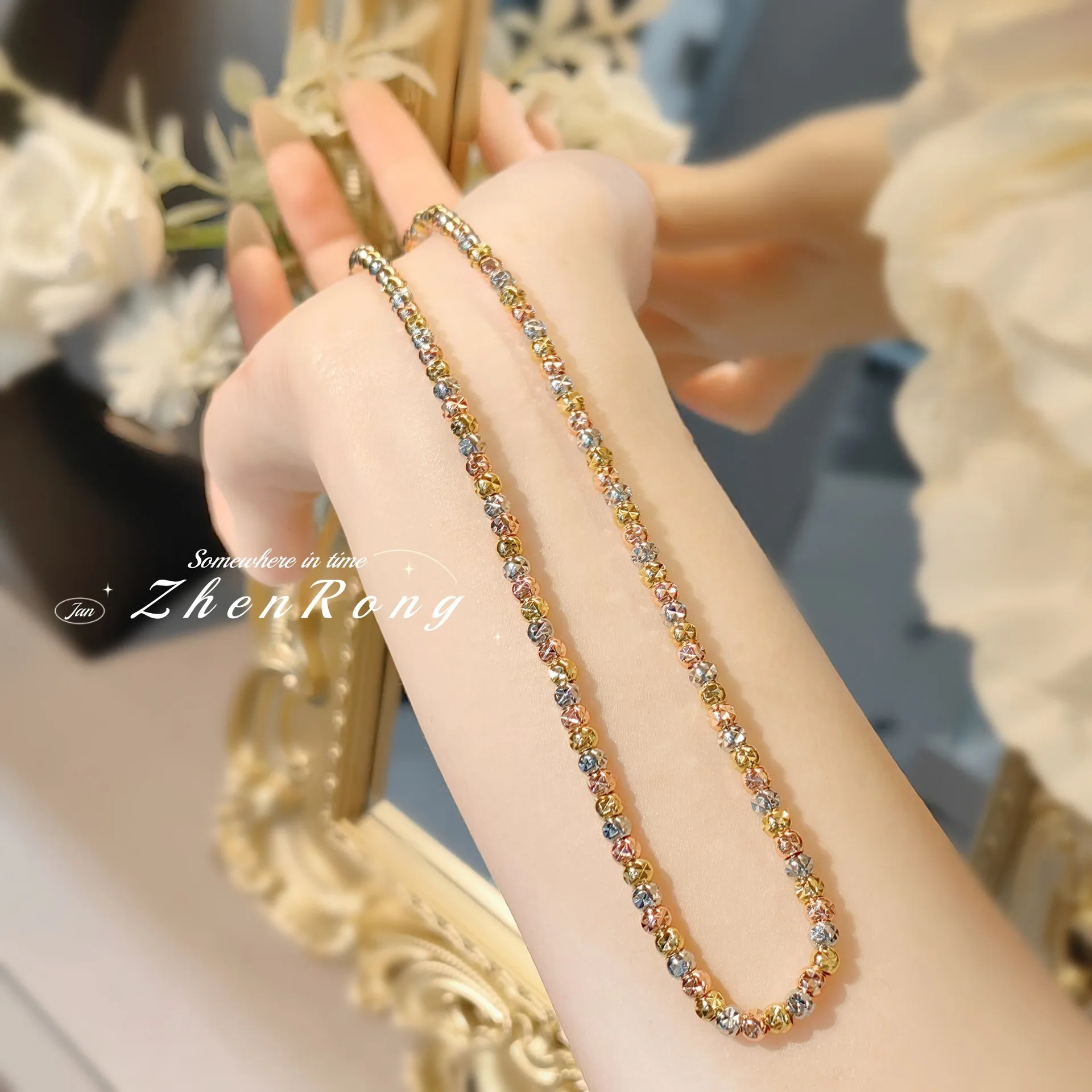S925 Sterling Silver Necklace Universal Chain Sweater Chain Premium 5mm Laser Beads Women