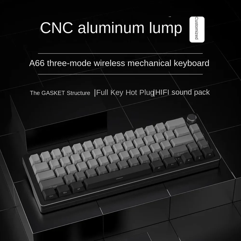 XINMENG A66 Aluminum Mechanical Keyboard Kit Tri-mode Customized Hot-swappable Gasket Structure RGB HIFI Voice with Knob Gaming