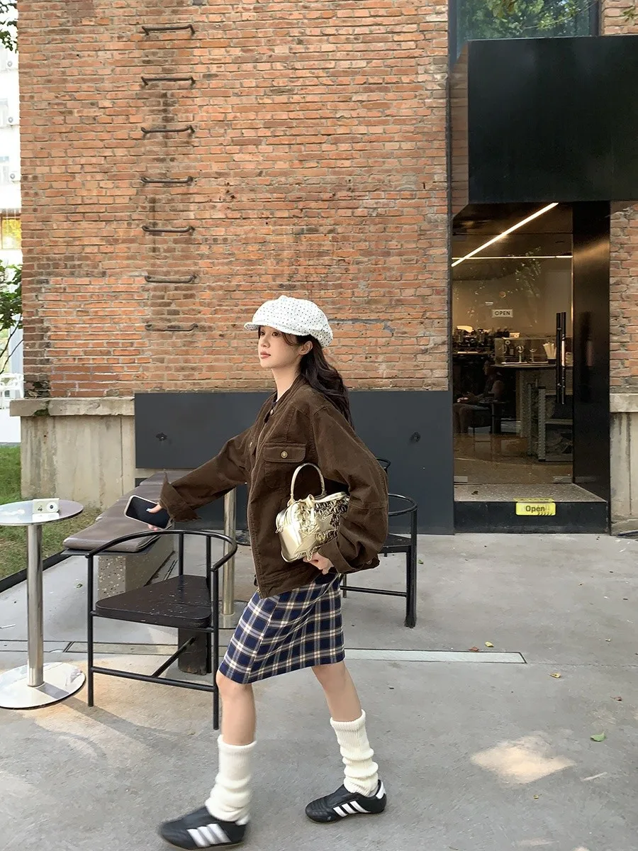 Giacca Sportiva da Moto Sinbounboun per Donna, Marrone, Capospalla Stratificato, Stile Americano, Vestibilità Ampia, in Poliestere