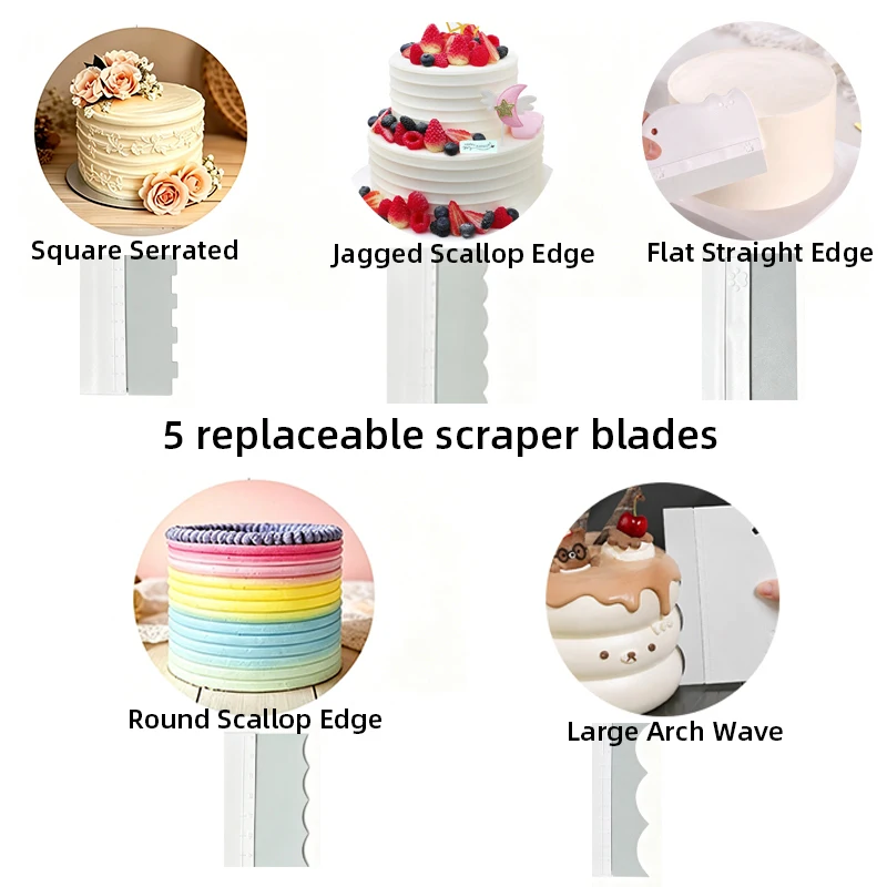 Cat Handle Cake Scraper With Scale, 5 Styles Replaceable Icing Comb, Buttercream Texture Smoother Baking Tool