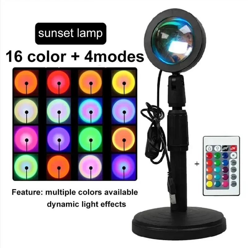 16 Colors RGB USB Sunset Light Photography Sunset Lamp Rainbow Neon Night Light Projector Photography with Remote