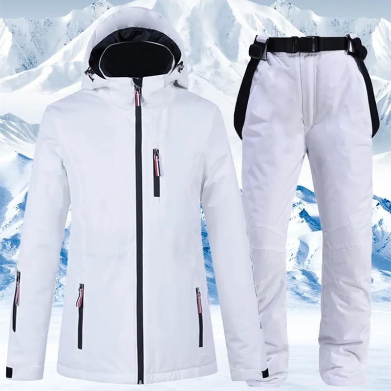 New -35 Degree Women Ski Suit Snowboarding Jacket Winter Windproof Waterproof  Snow Wear Thermal Ski Jacket and Strap Snow Pants