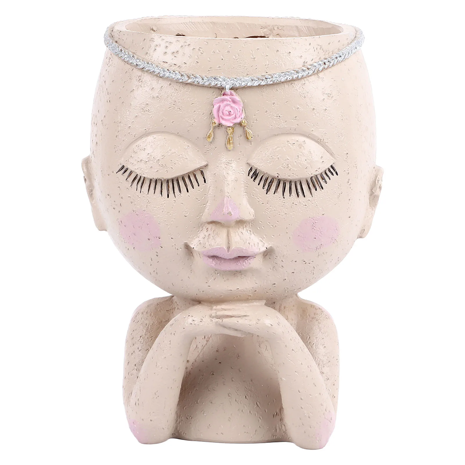 

Face Flower Pot Head Planter Pot Succulent Planter Cute Resin Cactus Planter with Closed Eyes Indoor Outdoor Use