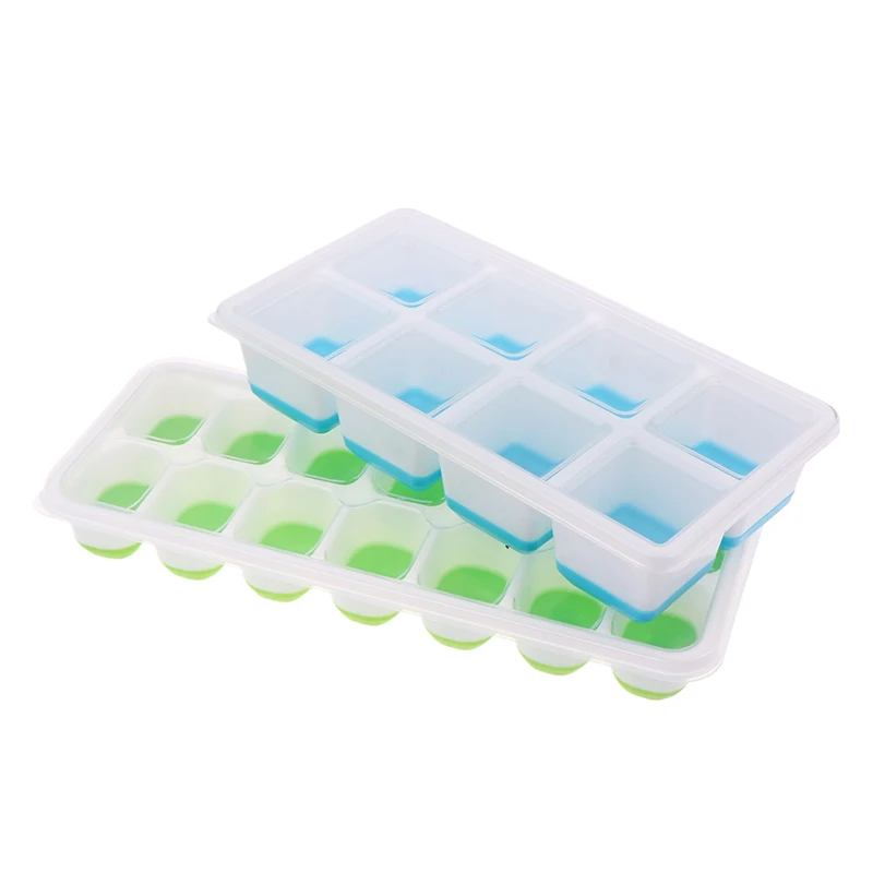 8/14 Grids Silicone Ice Cube Tray With Lid Reusable Ice Jelly Mold Kitchen Bar Square Ice Cube Mould For Cocktail Cold Drink