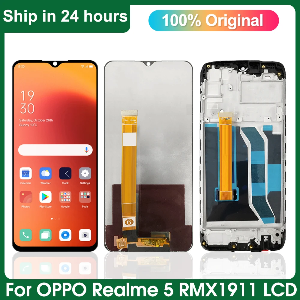 

6.5"Original For Oppo Realme 5 LCD Display Touch Screen Digitizer Assembly Replacement RMX1911, RMX1919, RMX1927 lcd, With Frame