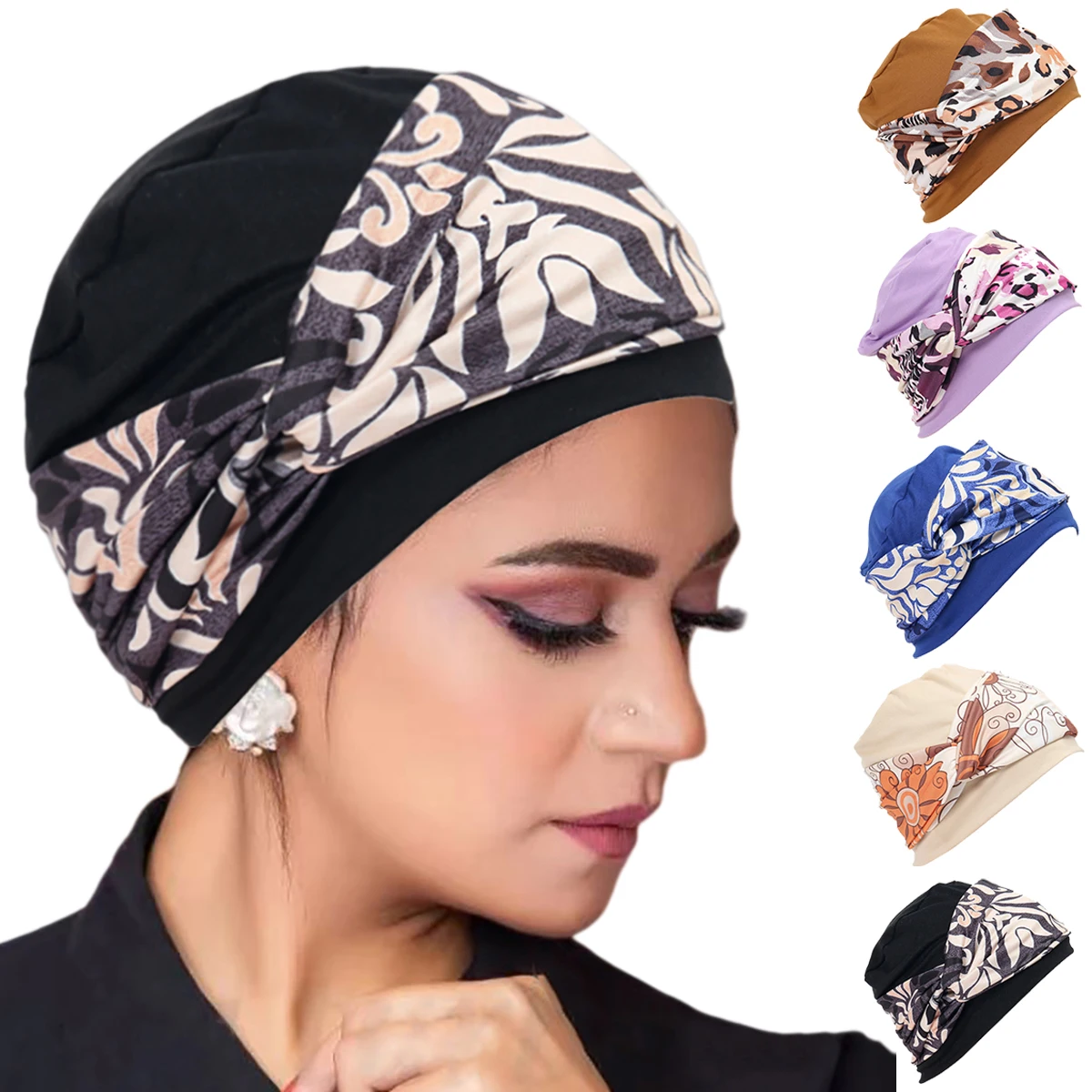 2026 New Women Hijab Chemo Cap Twist Knot Print Muslim Turban Beanies Bonnet Strech Indian Headwrap Scarf Hair Loss Hat Headwear