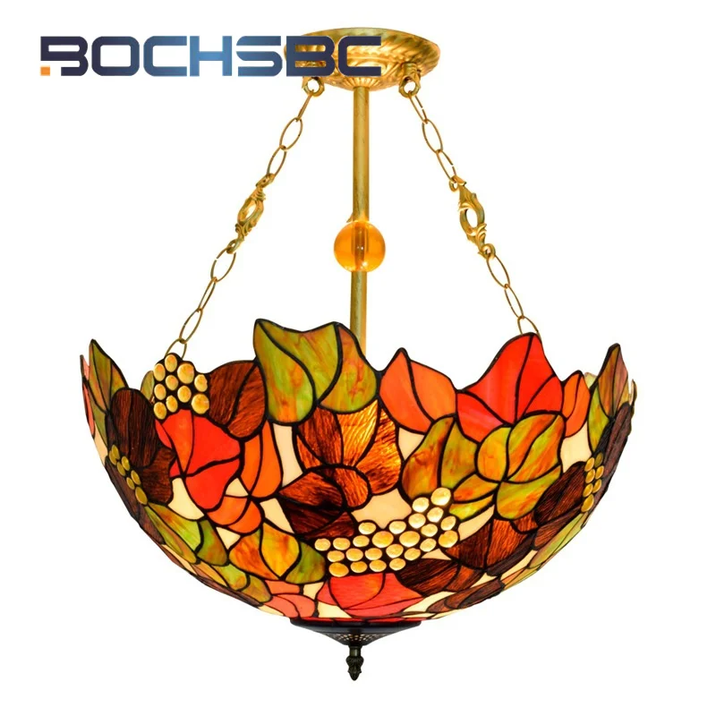 BOCHSBC Tiffany Country Vintage style grape chandelier Art Deco glass Living Room Dining Room Bedroom reverse pendant light