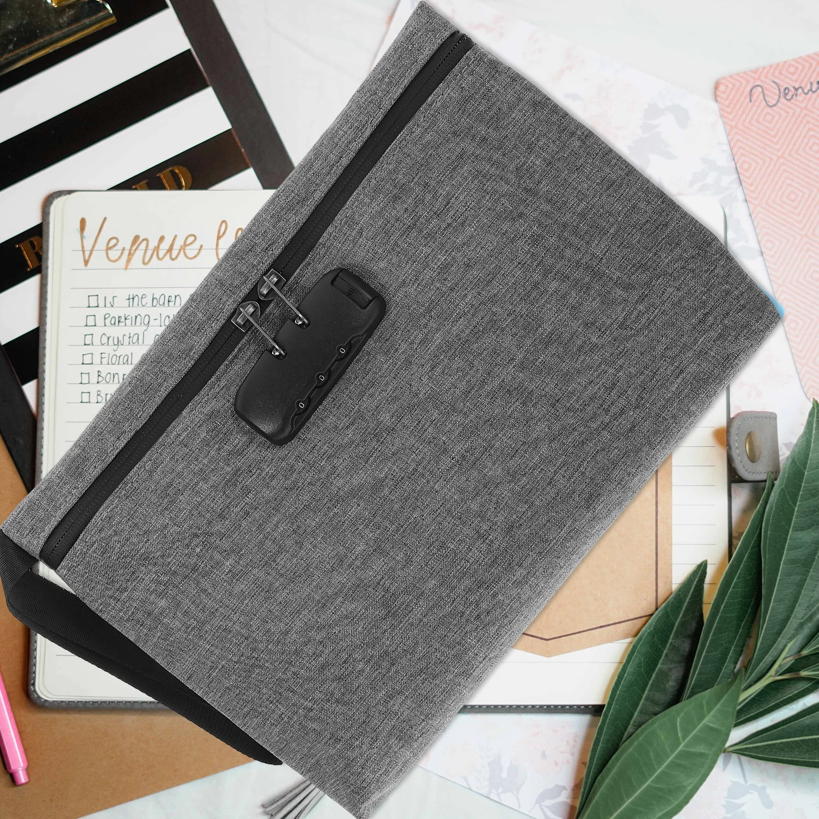 

Portable Combination Lock Storage Bag Rose Pink High Security Large Capacity Waterproof Organizer for Documents Jewelry Business