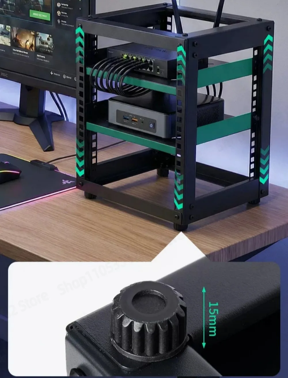10 inch open frame weak current cabinet 250 deep mini network rack home desktop switch router PDU tray