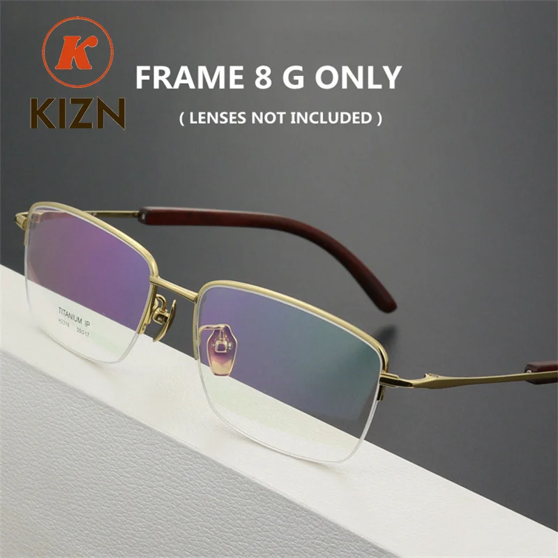 

KIZN Men Optical Glasses Pure Titanium Rosewood Top Quality High End Ultra Light Over Size Glasses Wide Face Gafas for Male