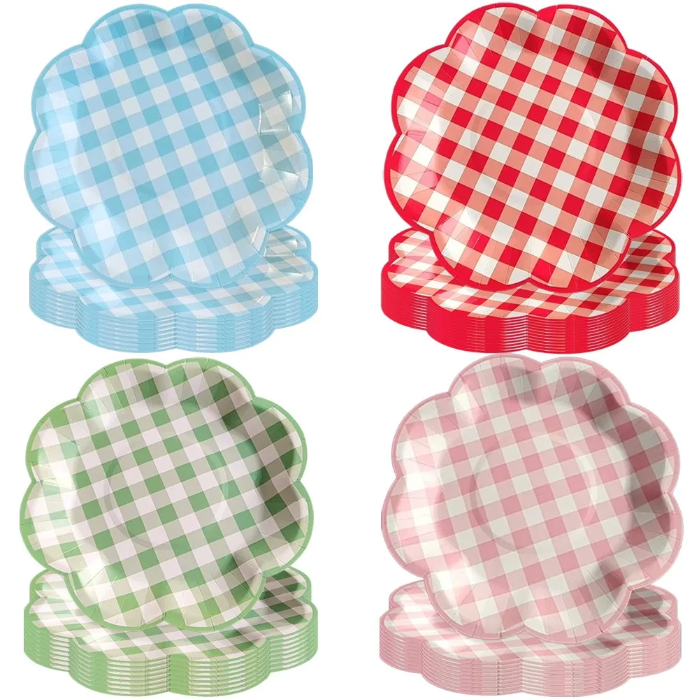 Фото 10 шт. разноцветных одноразовых тарелок-сеток для фруктов, квадратные, с кружевным узором, бумажная посуда для праздников и дней рождения