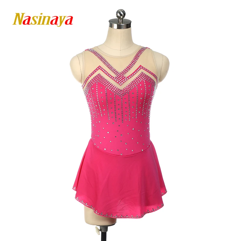 

Figure Skating Dress Customized Competition Women's Children's Rhythmic Gymnastics Rose Red Sleeveless Performance Dress