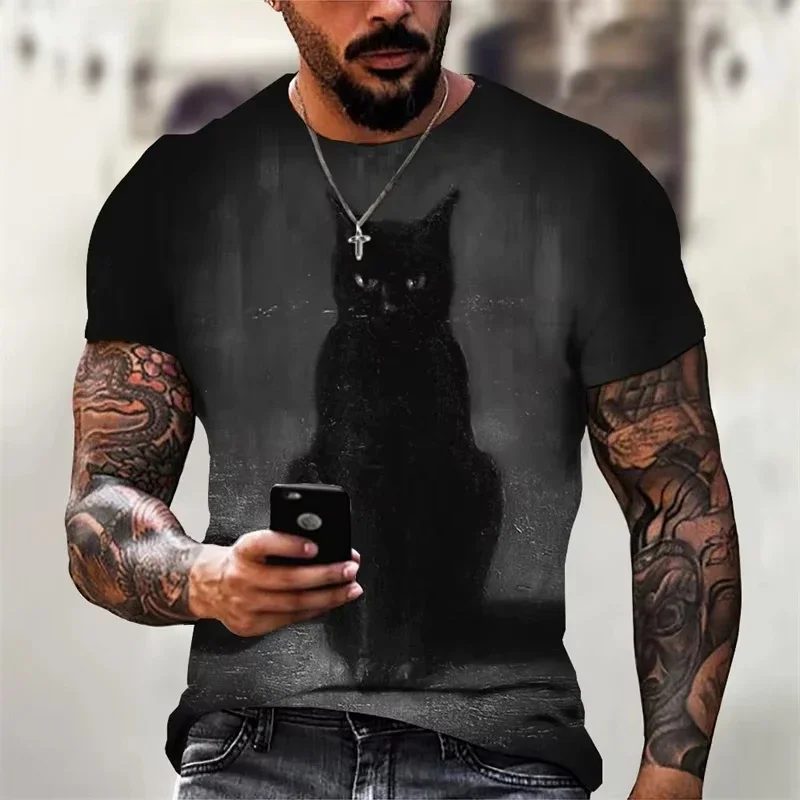 Monster Cat Graphic T-Shirt For Men Cartoon Animal 3D Print Tee Summer Casual Loose Short Sleeve T Shirts O-Neck Tops Streetwear