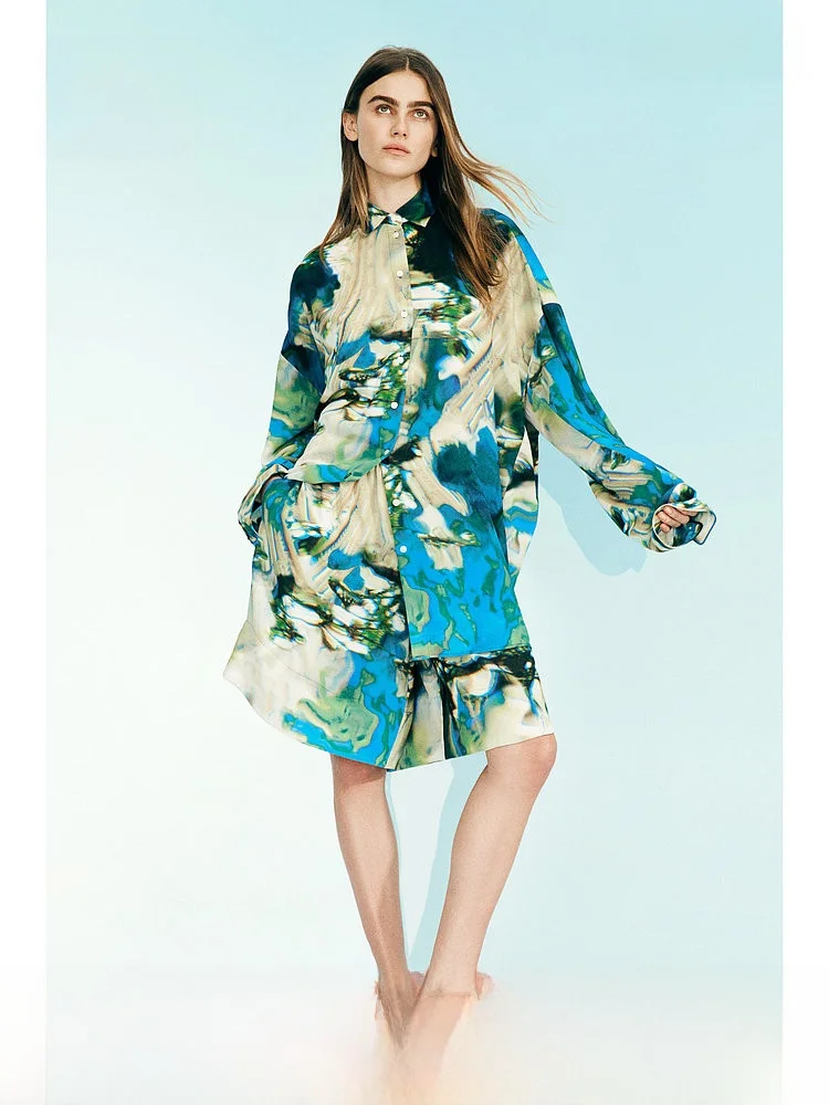 

Hmstudio SS Женская шифоновая блузка с абстрактным узором, длинный рукав, повседневный стиль, весна, новинка, 100% полиэстер