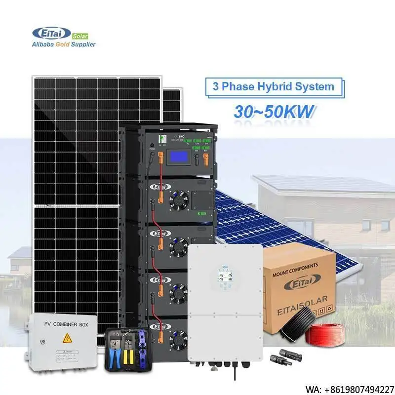 Full Kit Hybrid Solar Power Panel Inverter Battery Hybrid Sets Complete 50Kwh System With Battery and Inverter