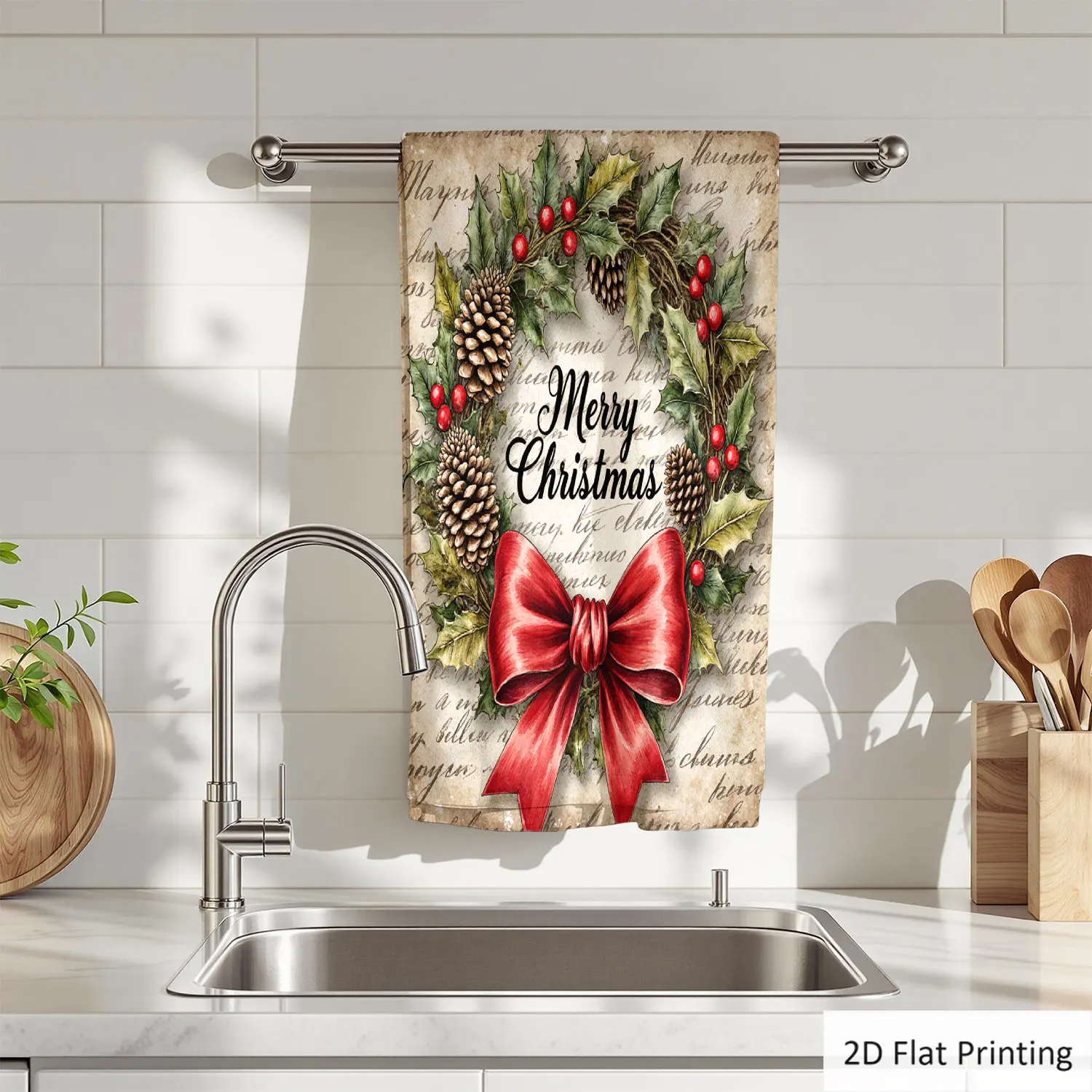 

1Pc Christmas Wreath Pine Cone Bow Red Bathroom Hand Towel Bath Towel, Multiple Size Microfiber Polyester Towel, Unique Home Decorative Kitchen Towels, Festival Bathroom Accessories Decor, Quick Dry and Absorbent