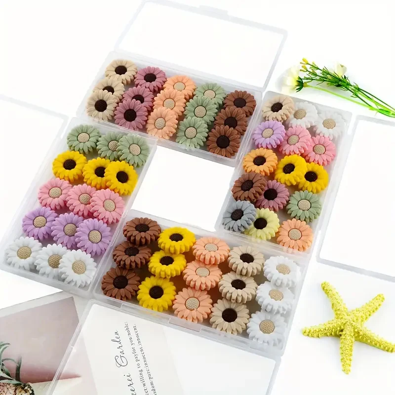5/15PCS Multi-Color Daisy Silicone Beads, 20mm, Suitable for DIY Pen Bead Bracelets, Necklaces, Keychain Accessories, Etc