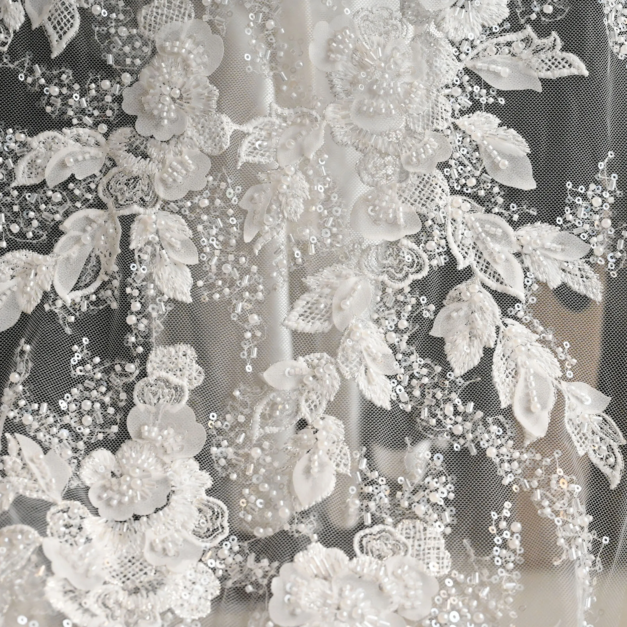 30*130cm Large Luxury Sequin Beaded Tulle Lace Fabric for Wedding Dress French African Sequins Embroidery Laces Fabrics Lace
