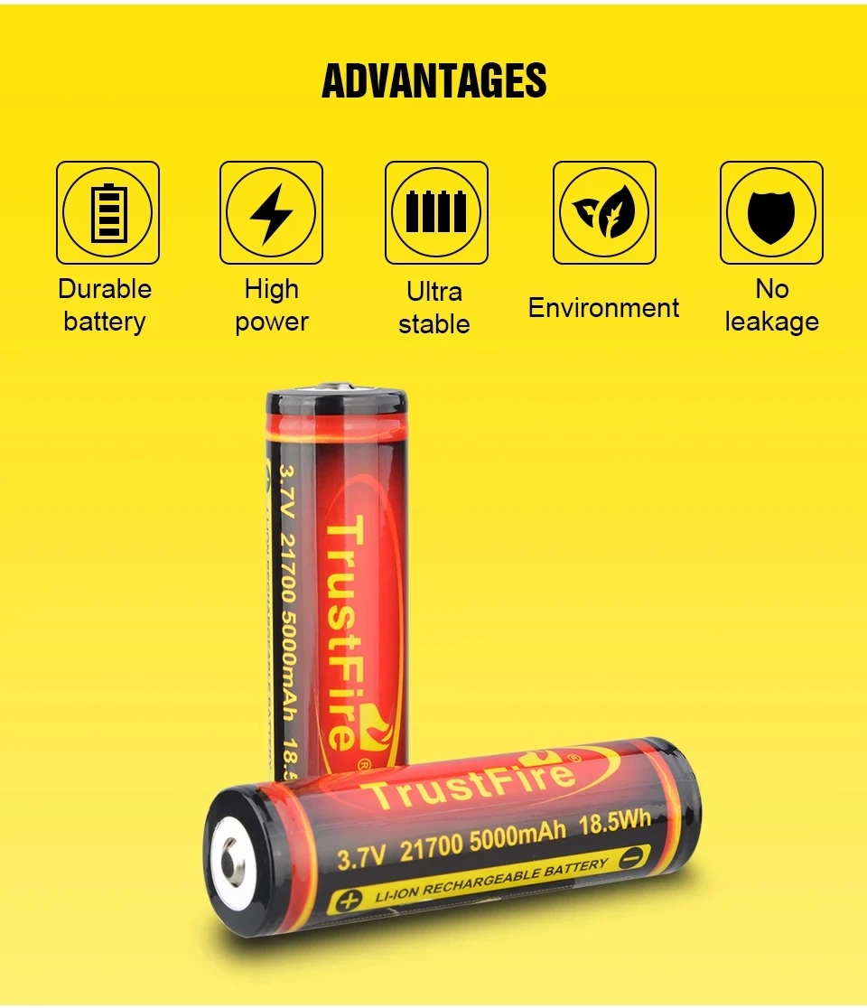 TrustFire 21700 Lithium Battery 3.7V 5000mAh Rechargeable Li Ion Batteries For MC3 T40R T21R T90R Flashlight Toys Battery