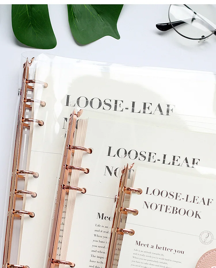 A5 Rose Gold Transparent With 90Sheet Inner Page Notebook Planner Organizer Binder Books Journal Diary Office Supplies Notebook