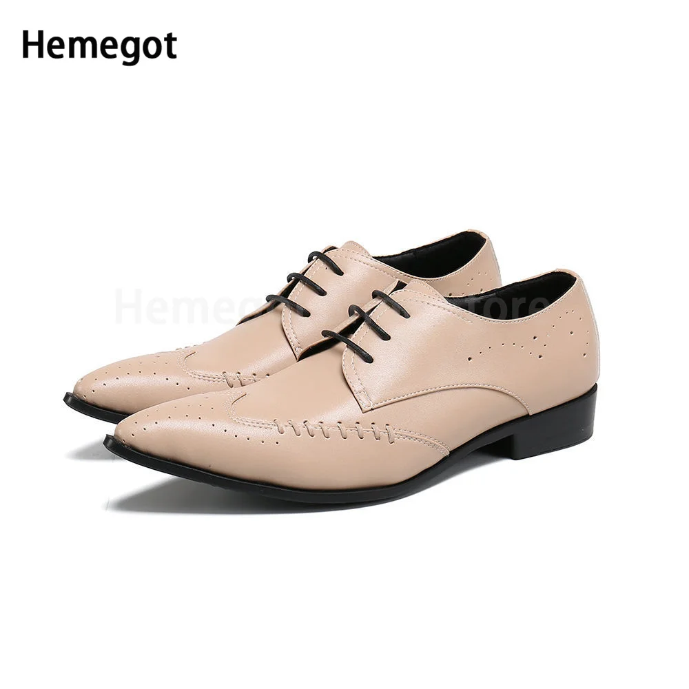 

Apricot Low Heel Business Formal Leather Shoes Men's Pointed Leather Breathable Shoes Handmade Men's Low Top Men's Shoes