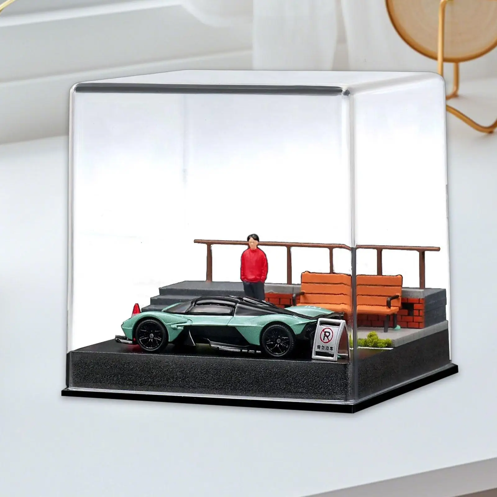 

1:64 Scale Diecast Vehicle Model Display Case Collectible Parking Lot Scene Dustproof Cover for Sports Car Tiny Figures Ornament
