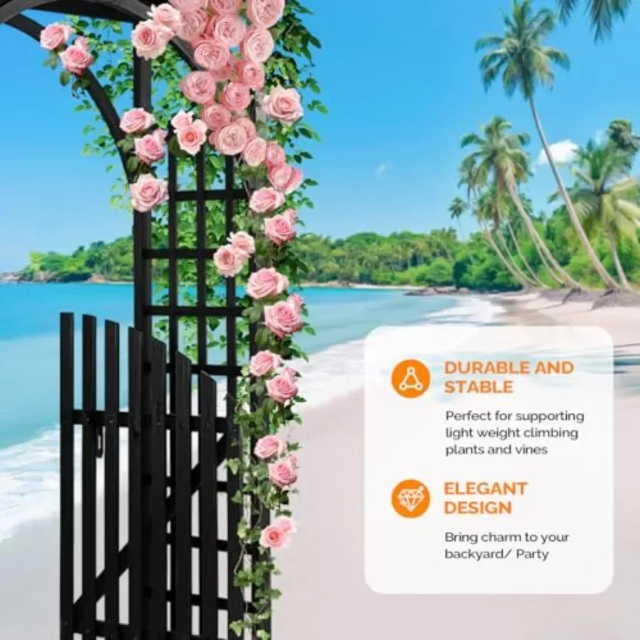 85in Wooden Arbor for Wedding Ceremony, Garden Plant Climbing Trellis, Christmas Pergola Decor, Backyard Lawn Arch Black with G