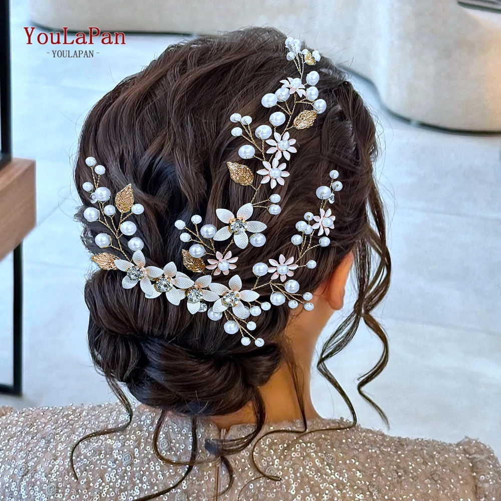 Youlapan casamento noiva bandana elegante pérola liga flor headwear dama de honra artesanal festa jóias de cabelo hp926