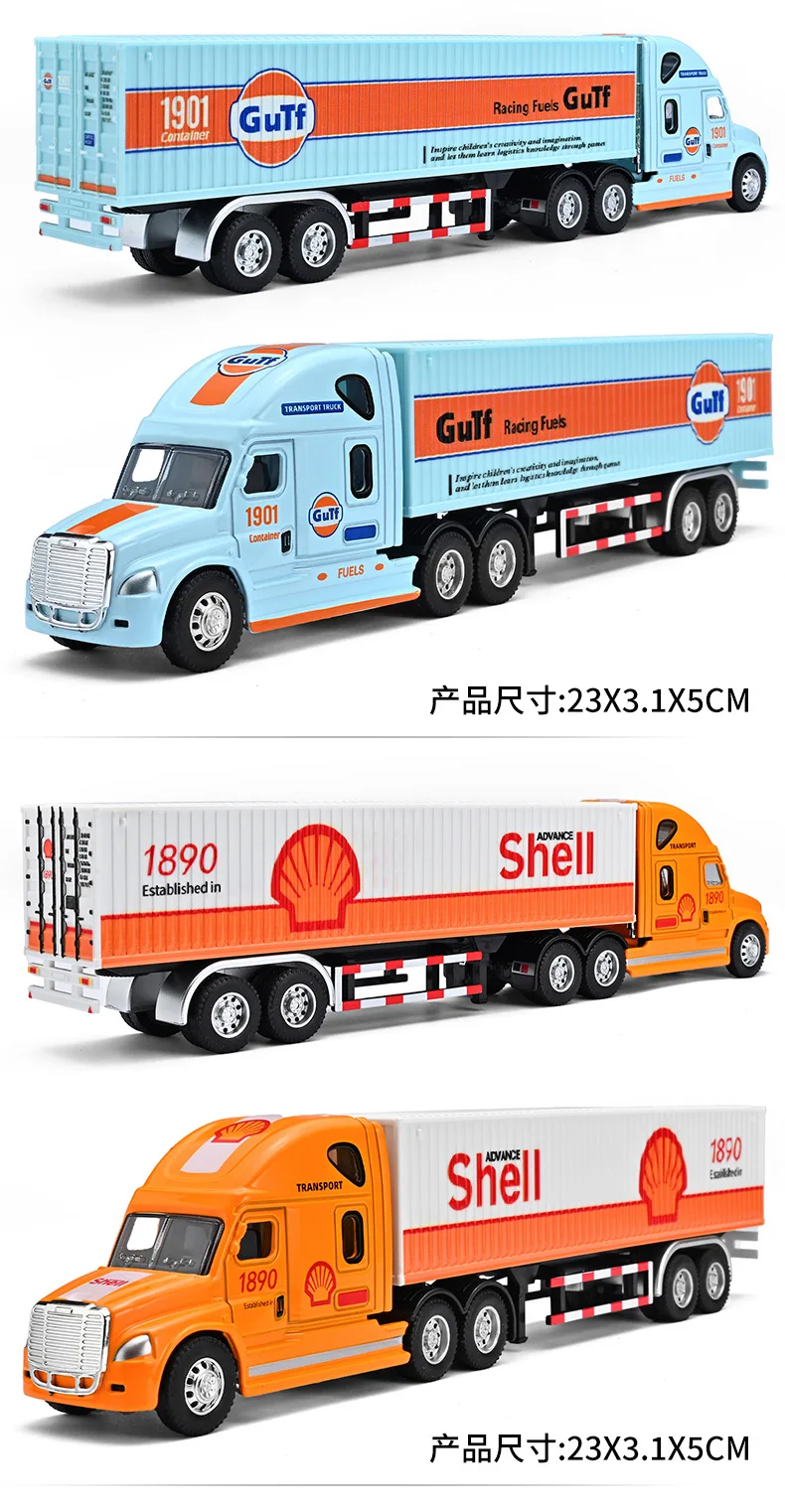 1:64 Kleiner Container-LKW mit Anhänger, Gulf-Version, Simulationsmodell aus Metall, Dekoartikel, Spielzeug, Sammlerstück, Geschenk für Jungen – Detail 10