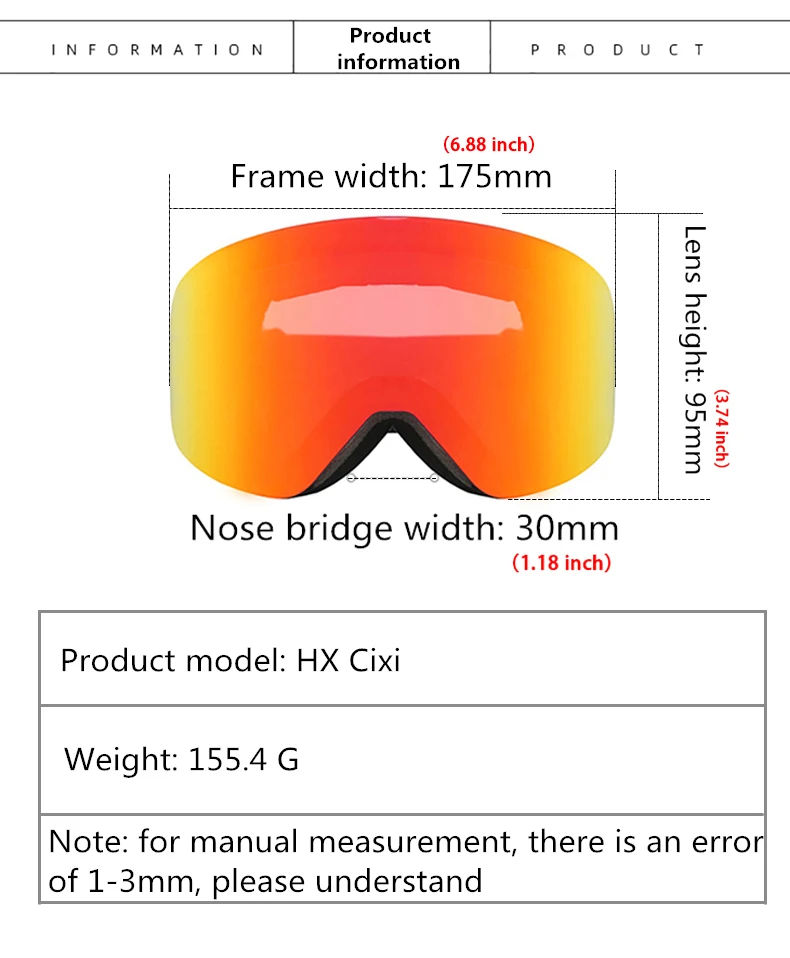 HJC Ski Goggles with Magnetic Double Layer Lens Magnet Skiing Anti-fog Snowboard Goggles Men Women Ski Glasses Eyewear More Lens