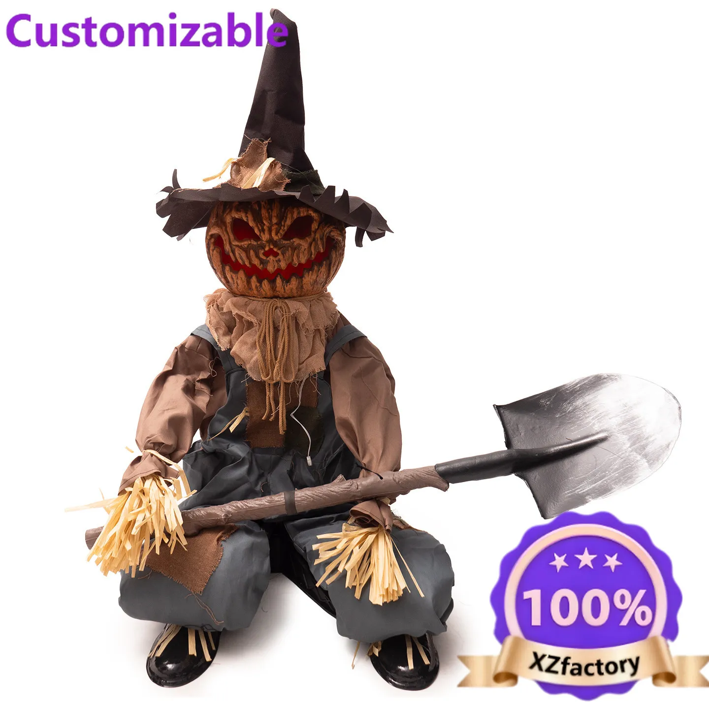 Factory Direct 2026 Halloween Sitting Scarecrow with Shovel Ornament