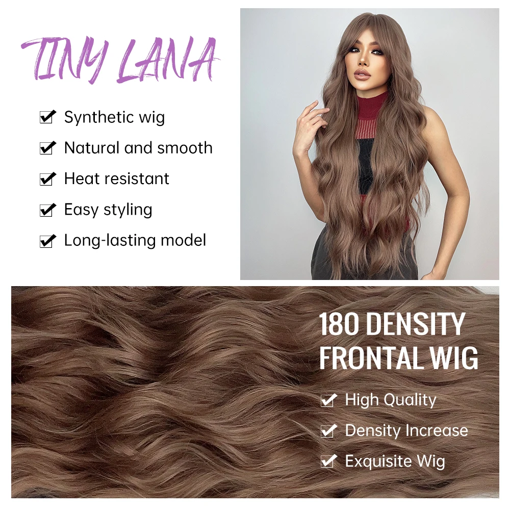 Perucas de cabelo sintético com Franja para mulheres, super longas, encaracoladas, castanho chocolate, afro, onda de água, natural, resistente ao calor