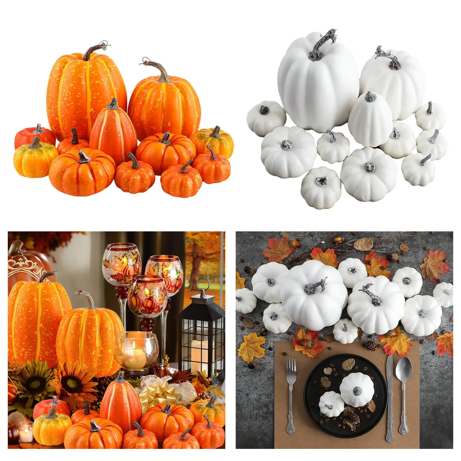 12x Artificial Pumpkins Set Large Decoration for Autumn Halloween Fall Holiday