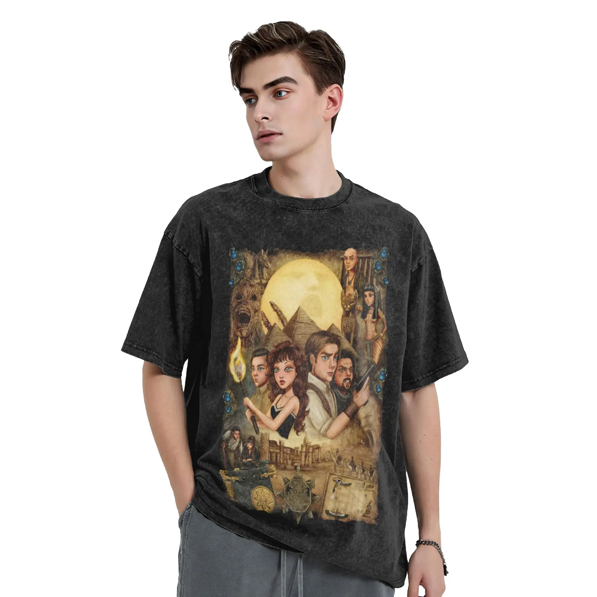 The Mummy Horror Movie Vintage Washed T Shirt for Men Women Cotton Leisure T-Shirts O Neck  Tees Short Sleeve Clothing Printing