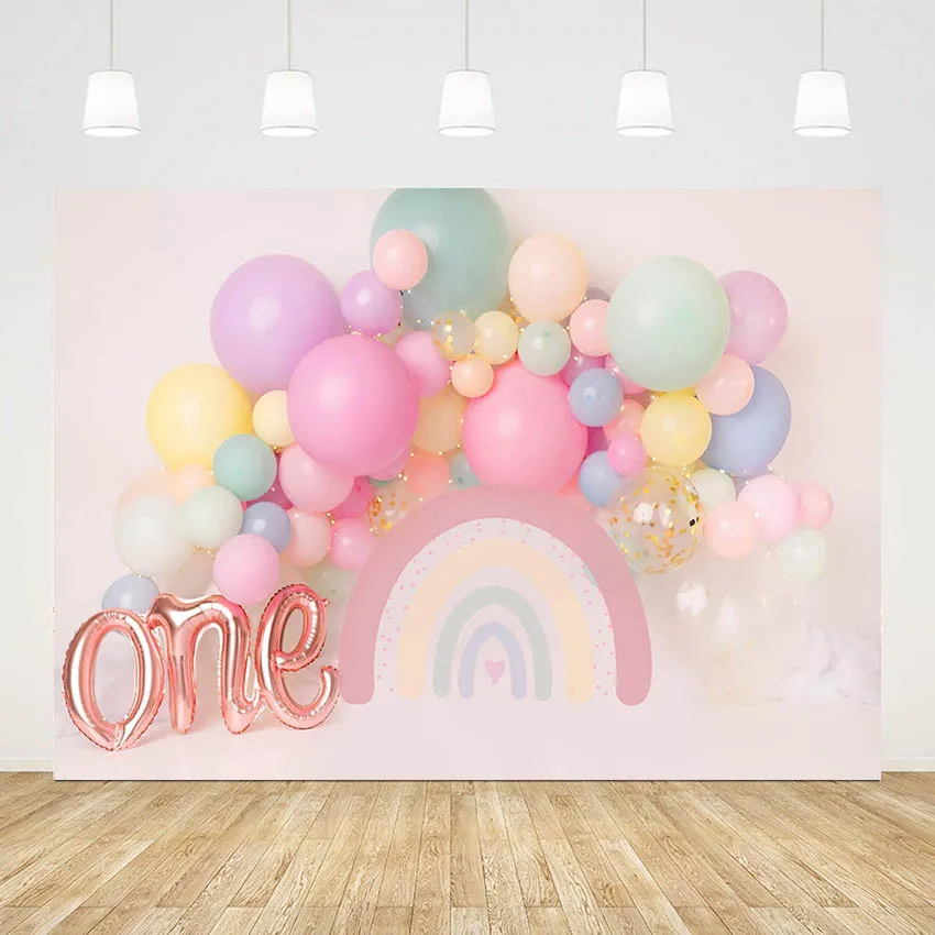 

Mehofond Photography Background Rainbow Balloon Pink Girl 1st Birthday Party Backdrop Cake Smash Decoration Photo Studio Booth