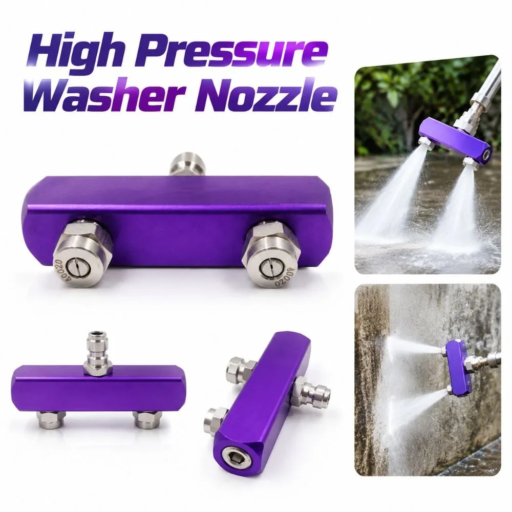 Aluminum Alloy Pressure Washer Nozzle Manifold Dual Outlet Quick Connector Car Washing Nozzle Adapter Purple