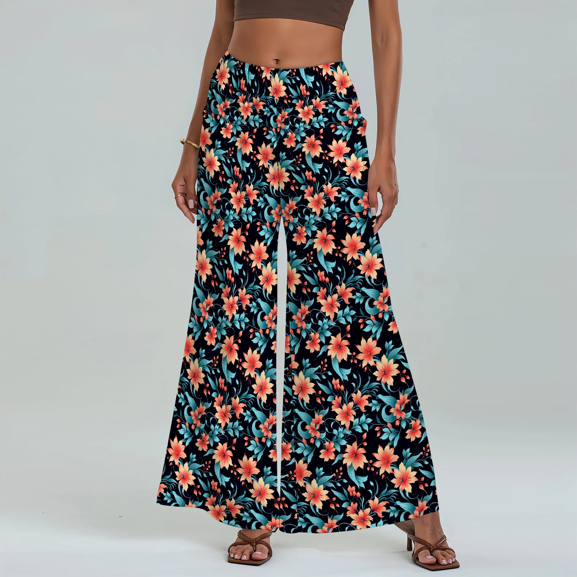 

Women's Wide Leg Pants with Pockets All Seasons Casual Comfort Floral Pattern for Beach Party Music Fest
