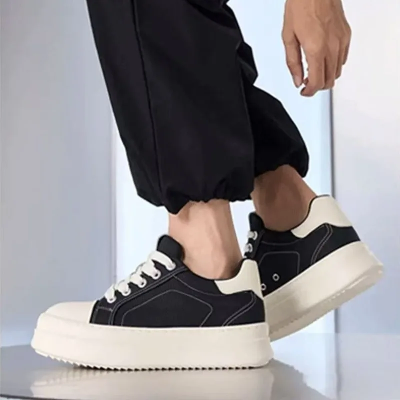 

Breathable Canvas Skate Shoes Men Casual Thick Sole Height Increasing 8Cm Platform Sneakers Trend Couple Daily Walking Footwear