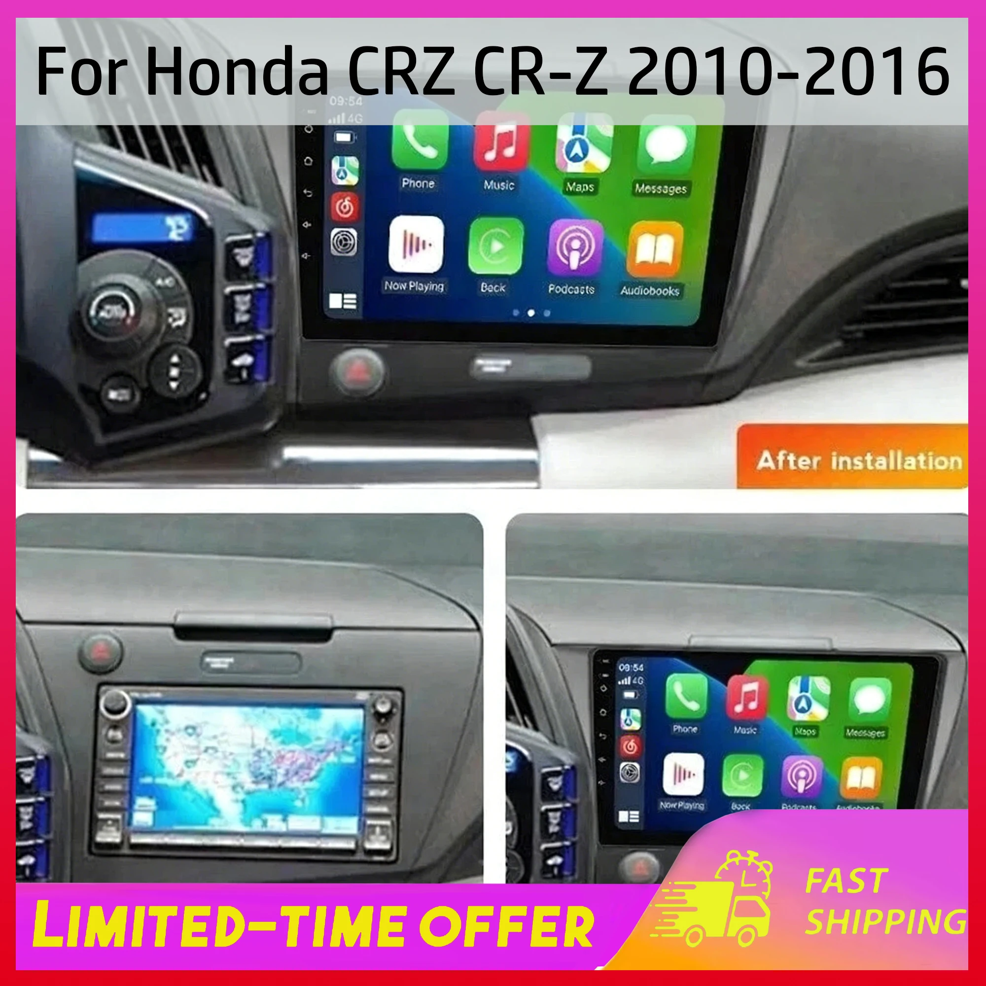 

Автомагнитола с GPS-навигацией 4+64 ГБ Android 15 для Honda CR-Z 2010-2016 с Carplay и Android Auto, 9-дюймовый интеллектуальный автомобильный радиоплеер