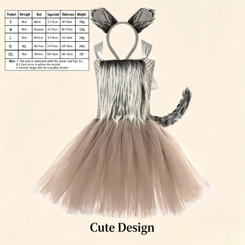 

Wolf Cosplay Tutu Dress Halloween Costume Jungle Theme Party Outfit Animal Fancy Dress Carnival Performance Role Play Clothing