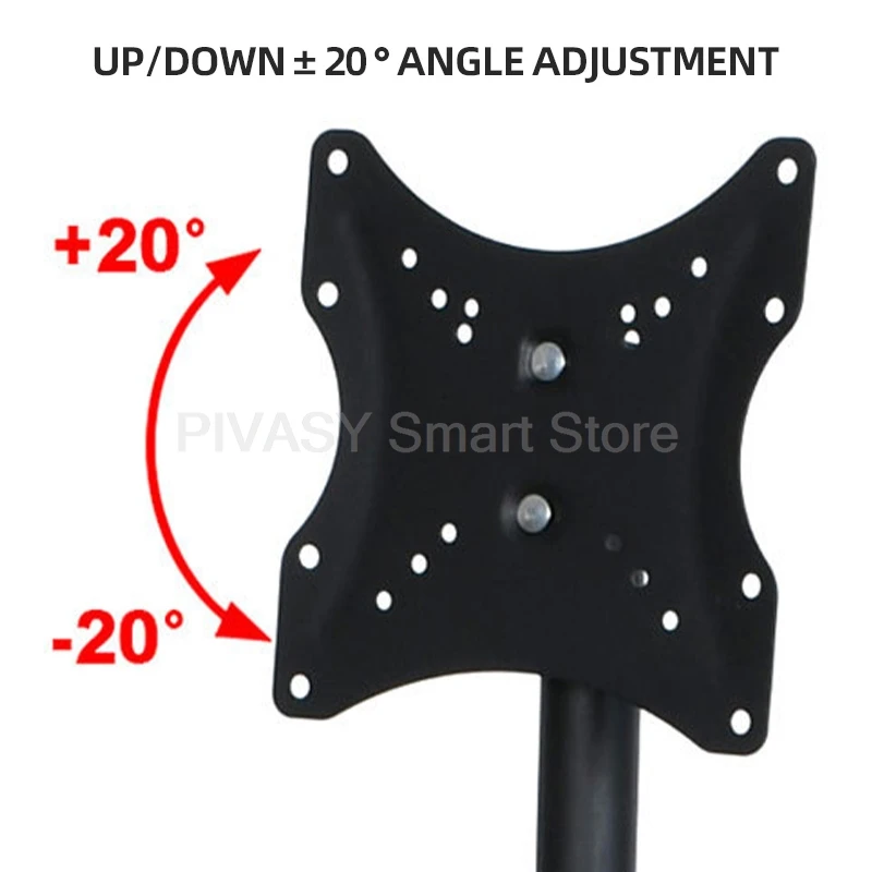 حامل أرضي لعربة التلفاز العالمية، حامل شاشة LCD غير مثقوب قابل للتعديل لارتفاع 14 بوصة - 43 بوصة، حامل تلفزيون دوار محمول