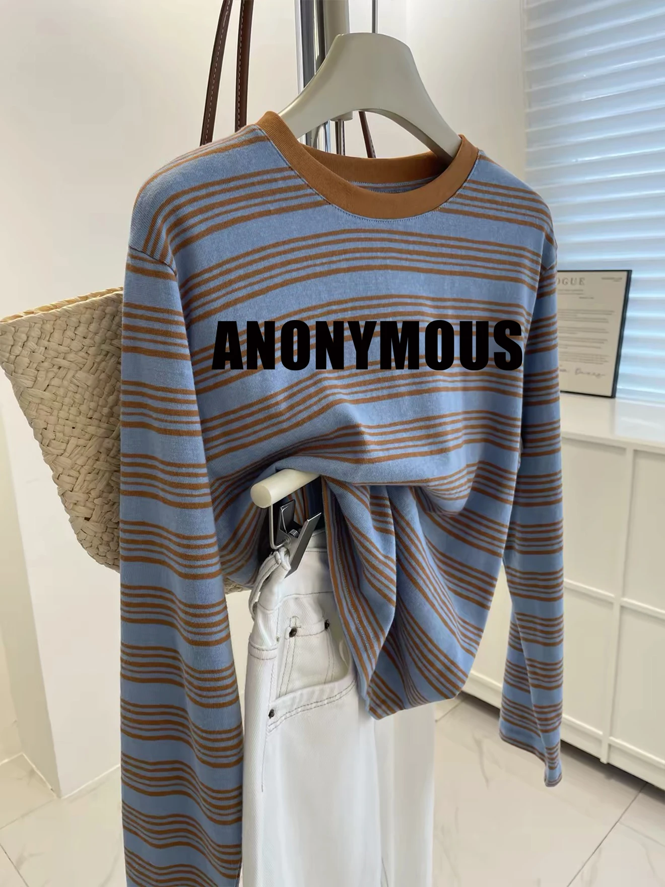 Loose Fit Women's Long Sleeve round Neck T-Shirt Casual Basic Top White Enhancing Autumn Korean Style Creative Pattern