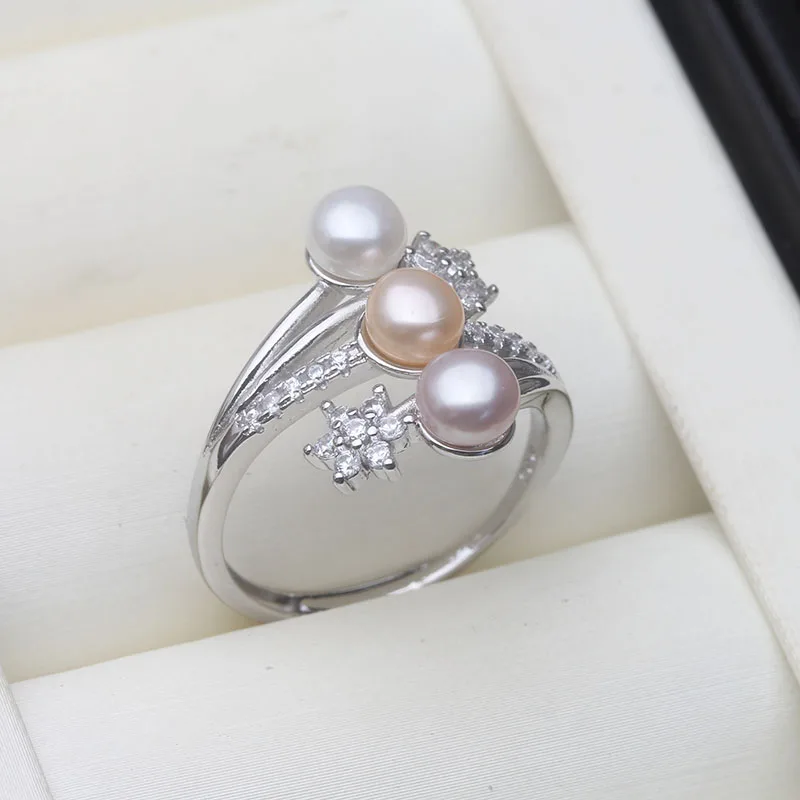 

Real 925 Sterling Silver Pearl Ring Ladies Woman,White Natural Freshwater Adjustable Pearl Ring Wife Mother Birthday Gift Pink