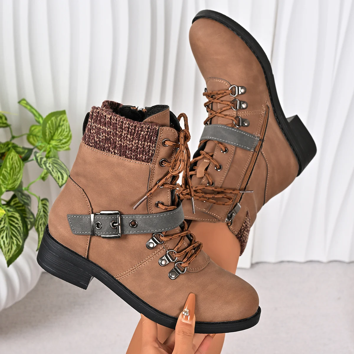 

Large Size Women Ankle Boots Round Toe Low Heel Square Heel Mid-Calf Boots Comfortable Korean Style Shoes Fashion Shoes Women