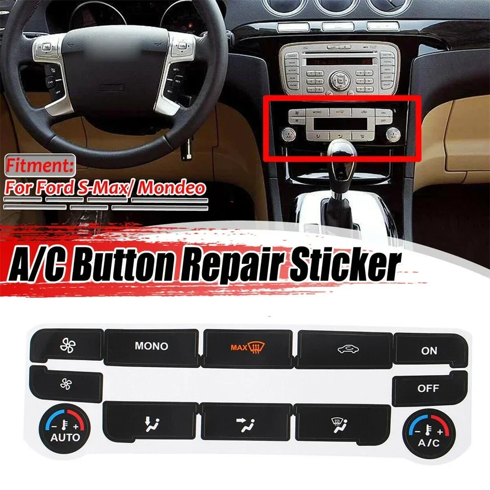 1set Stickers To Repair The Buttons For Your AC Unit Car A/C Climate Control Button Repair Decals Stickers Black For Ford S-Max
