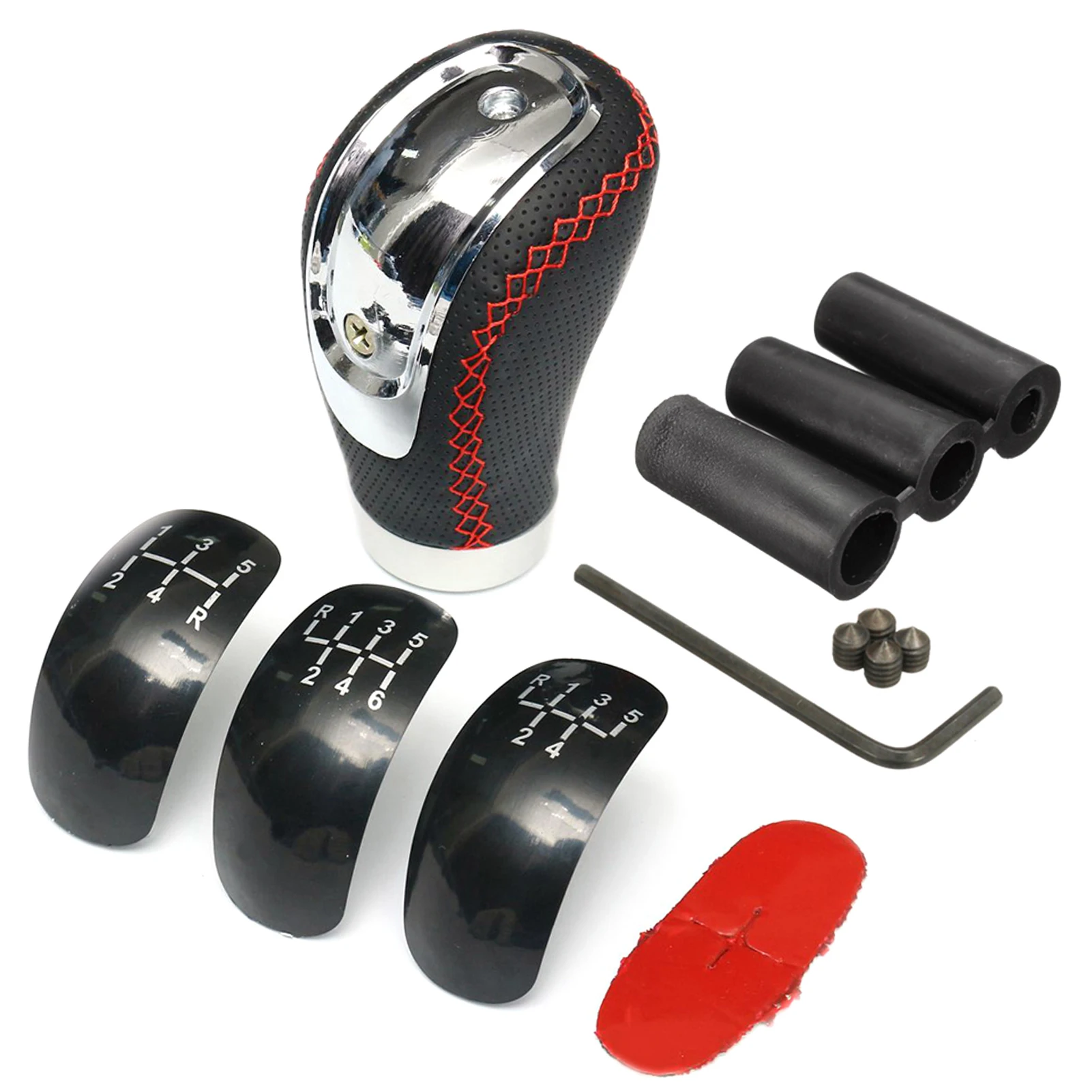 5 6 Speed Black PU Leather Manual Car Gear Conversion Knob Lever Handle Stick Universal with 3 Caps