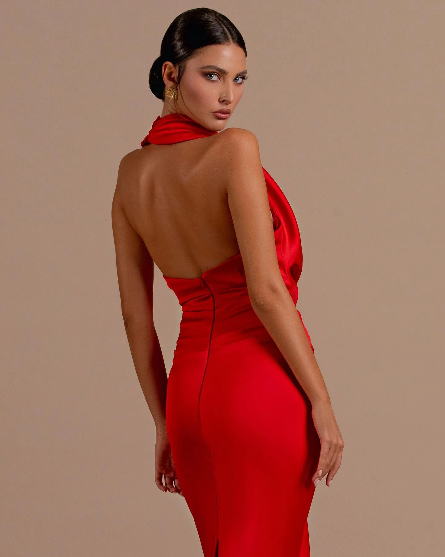 Women Sexy Red Backless Sleeveless Prom Dresses Halter V-Neck Draped Maxi Long Bodycon Dress Elegant Party Evening Wedding Dress